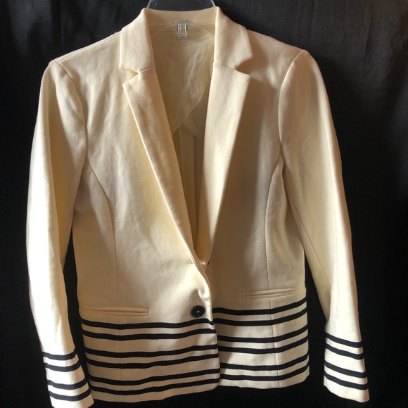 J. CREW Preppy Business Classic Comfortable Medium Cotton Cream and Black Jacket - Picture 1 of 5